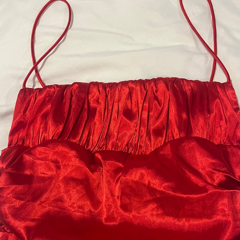 Red Satin Ruched Dress - Picture 4 of 4
